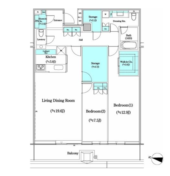 2LDKの間取りの画像